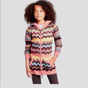 Colorful Zigzag Patterned Hooded Cardigan